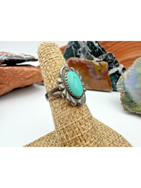 Vintage Navajo Native American Turquoise Stone Sterling Silver Old Pawn Ring - Picture 4 of 9